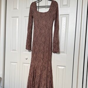 NWT MARBL Wifey Lace Dress Beige - Long Sleeve Mauve Beige Lace Dress